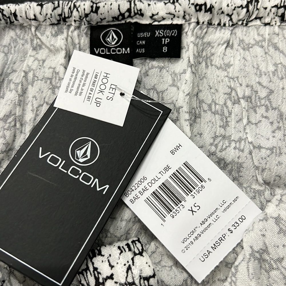 Volcom Women’s Black and White Floral Bae Bae Doll Tube Top Size XS or Medium - Picture 6 of 9